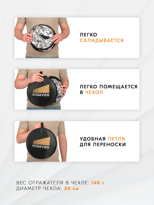 Отражатель Komver KRSW-08 2в1 серебро/белый 80 см