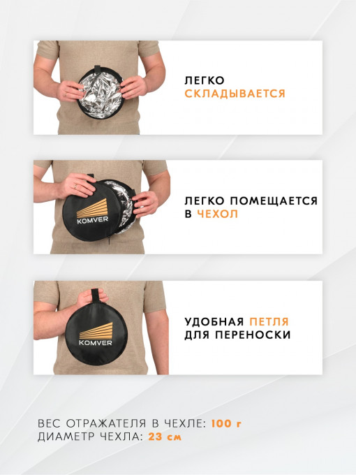 Отражатель Komver KRSW-06 2в1 серебро/белый 60 см